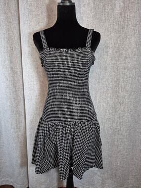 Heart & Heels Smocked Gingham Mini Dress Black White Stretch Cottagecore Grunge